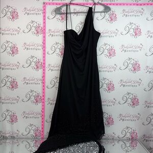 Be smart dress beaded shiny sparkly y2k Black Evening Dress with Draped Bodice